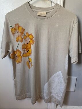 Jazmin Chebar Lover Beige Floral Graphic Tee with Rhinestones
